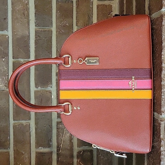 Coach Bags Coach Katy Satchel With Varsity Stripe Terracotta Electric Pink Poshmark